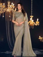 Cream Shimmer Georgette Saree